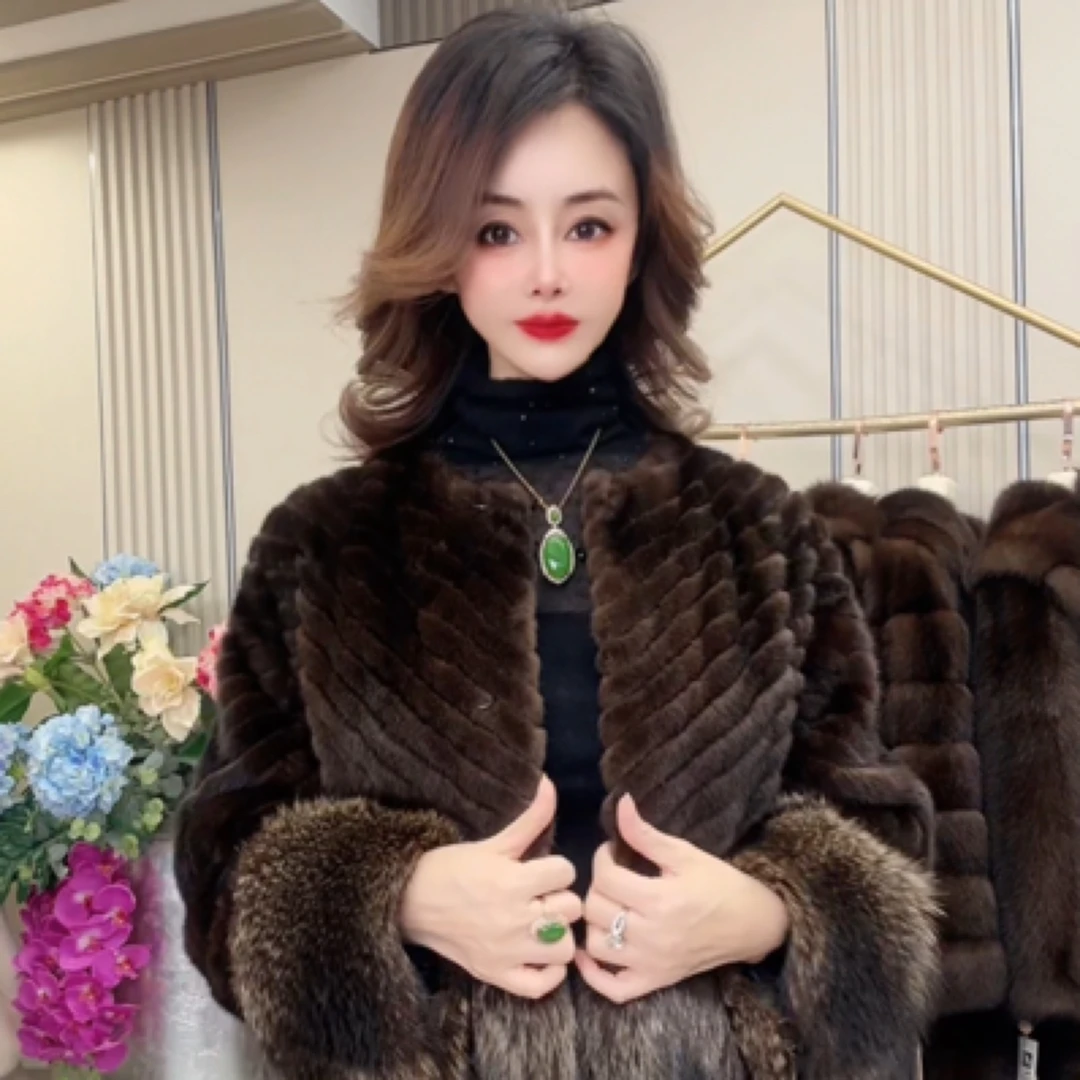 Y-15皇家贵夫人冬季新款时尚本黑色皮草大衣外套DZH-衣长110cm