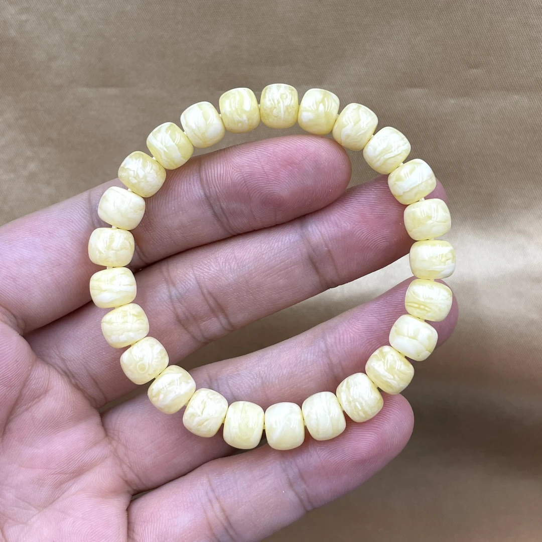 原矿俄料蜜蜡老型手串满瓷白虎皮妖孽器型饱满黄金比例1:1尺寸8×7