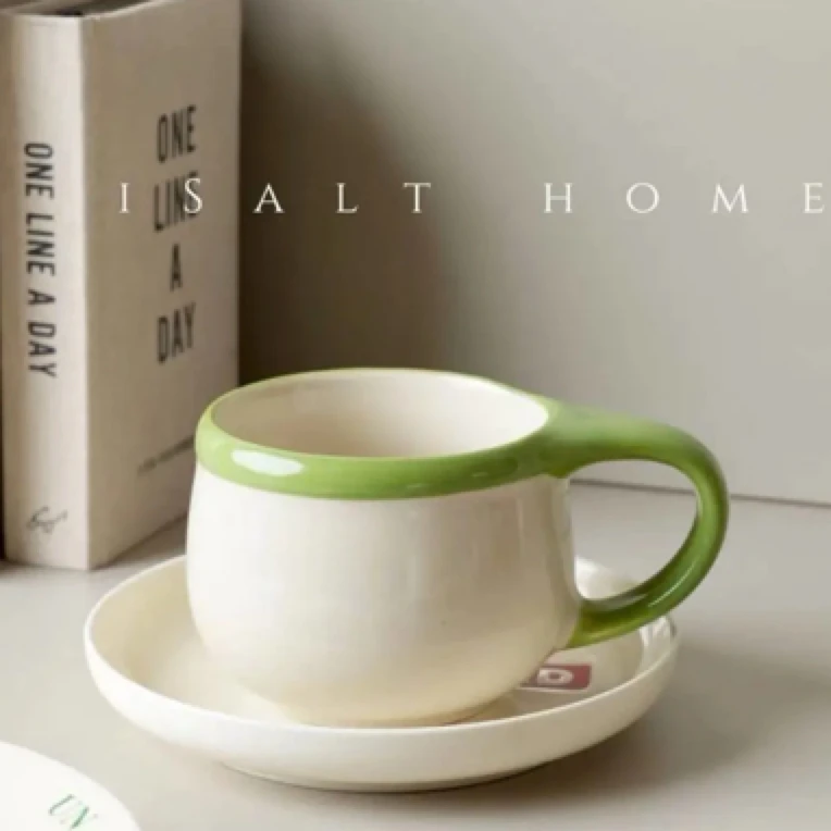 isalt·法式甜白釉咖啡杯陶瓷简约下午茶草帽盘甜品碟奶油风家用