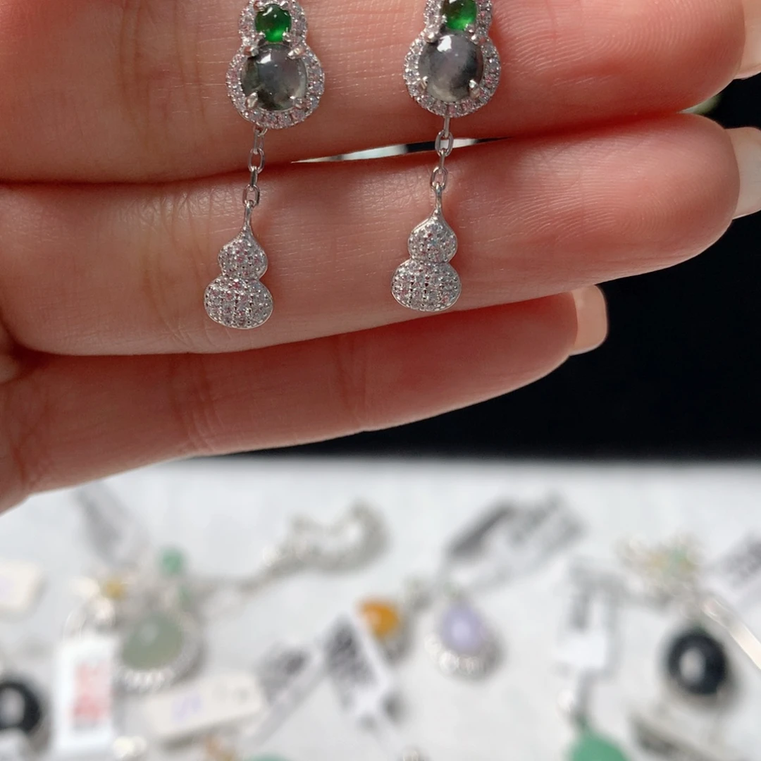 翡翠耳饰银S925镶嵌无****儿223222222