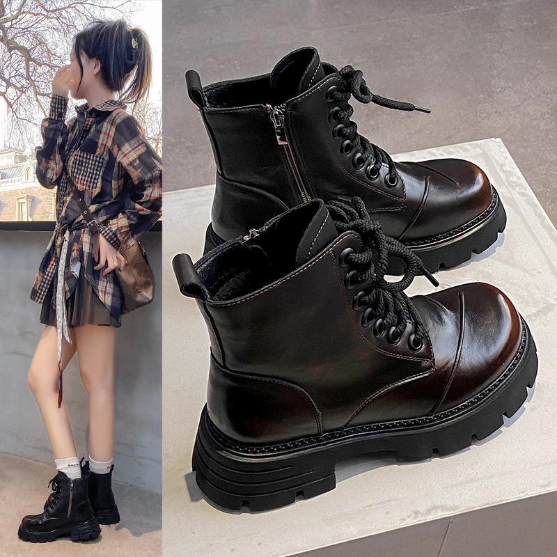 厚底增高美拉德马丁靴女复古2025年新款秋冬加绒网红超火短靴擦色