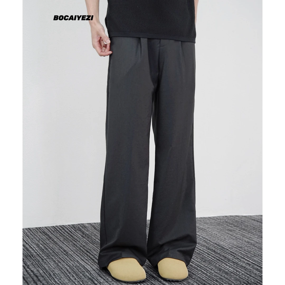 PUXUANQING新款夏季薄款直筒设计感男士西裤垂感休闲宽松长裤子