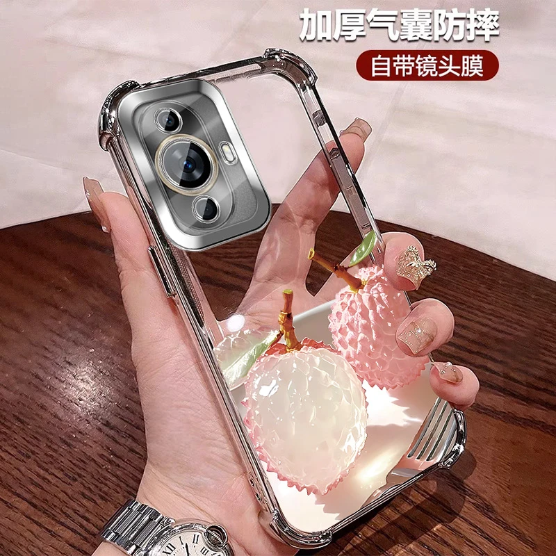 潮牌适用华为nova11手机壳四角防摔Pro透明全包带镜头膜 可爱风格