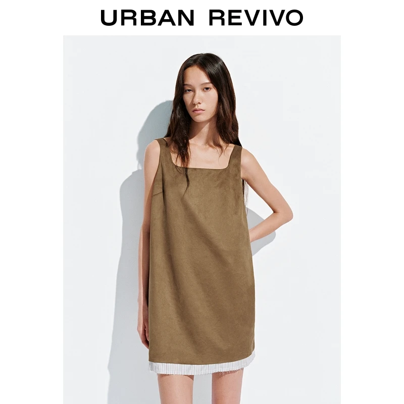 UR2025秋季新款女装琥珀流光风撞色拼接无袖连衣裙UYV750086+