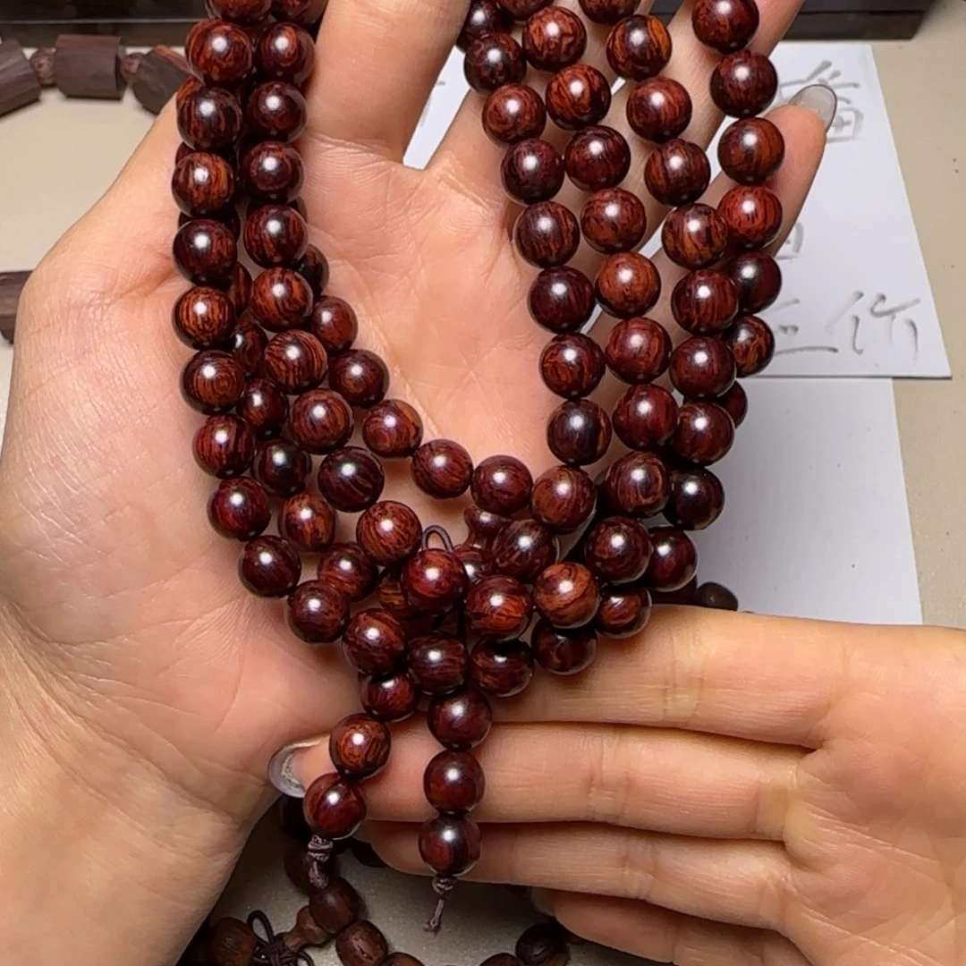 藤类海南红降圆珠0.8*108多圈手串