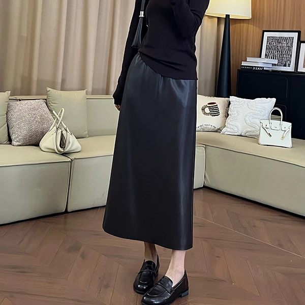 高级复古气质百搭高腰显瘦半身皮裙251463#
