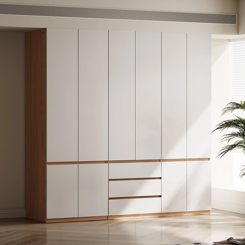 全实木衣柜橡木卧室家用简约现代新款分段小户型原木风组装大衣橱