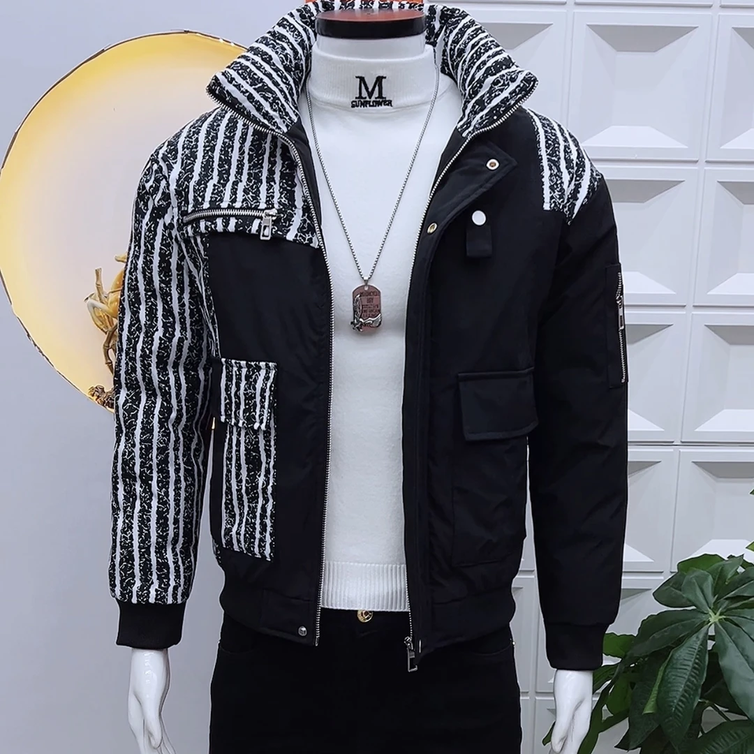 痞帅潮牌男士棉服时尚潮流拼接工装风男棉衣欧洲站新款潮流男外套