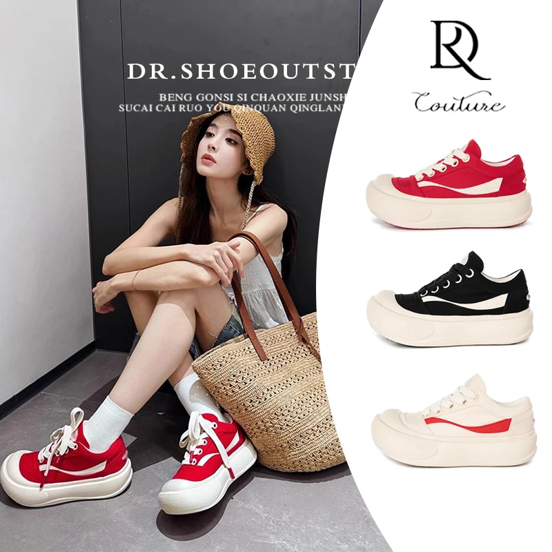 【DR官方正品】古力娜扎同款黑色大头帆布鞋女厚底丑萌面包鞋板鞋