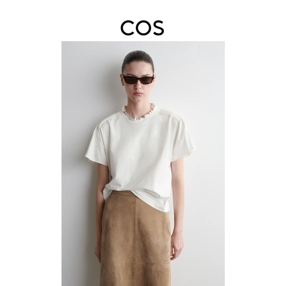 COS女装 标准版型褶裥细节棉质混纺T恤2025夏季新品1272905004