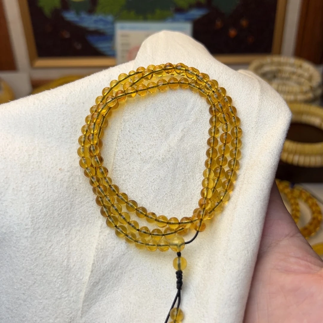 琥珀裸石未镶嵌4mm蓝珀项链