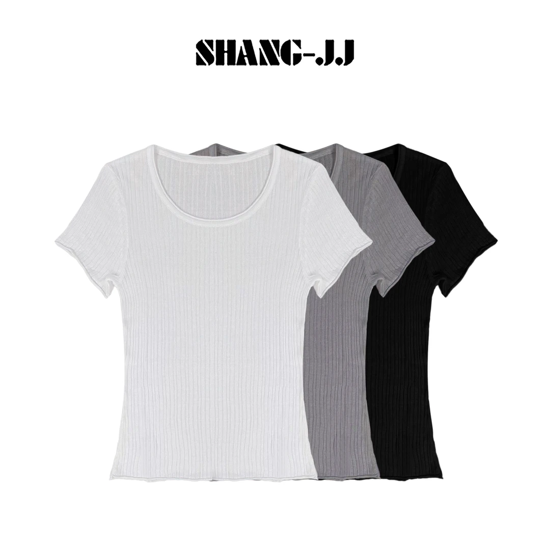 SHANG-JJ【芬芬T】25ss新品满分莱赛尔时尚百搭针织短袖q134212p