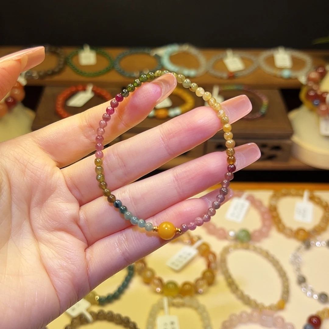 水晶银S925镀金镶嵌手串碧玺1341