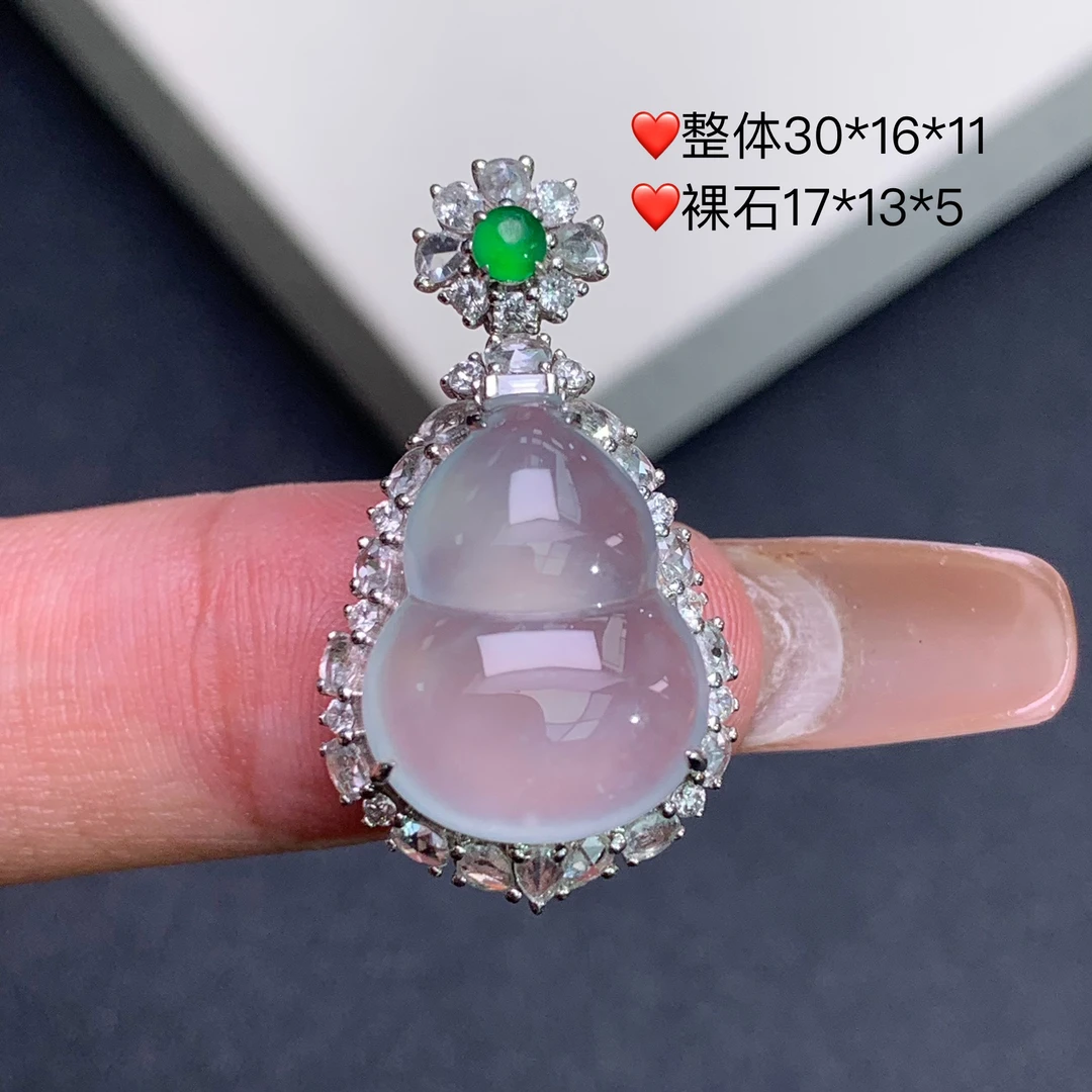 新品推荐·18K金高冰起光白冰雪花棉葫芦缅A翡翠玉石吊坠气质冰透