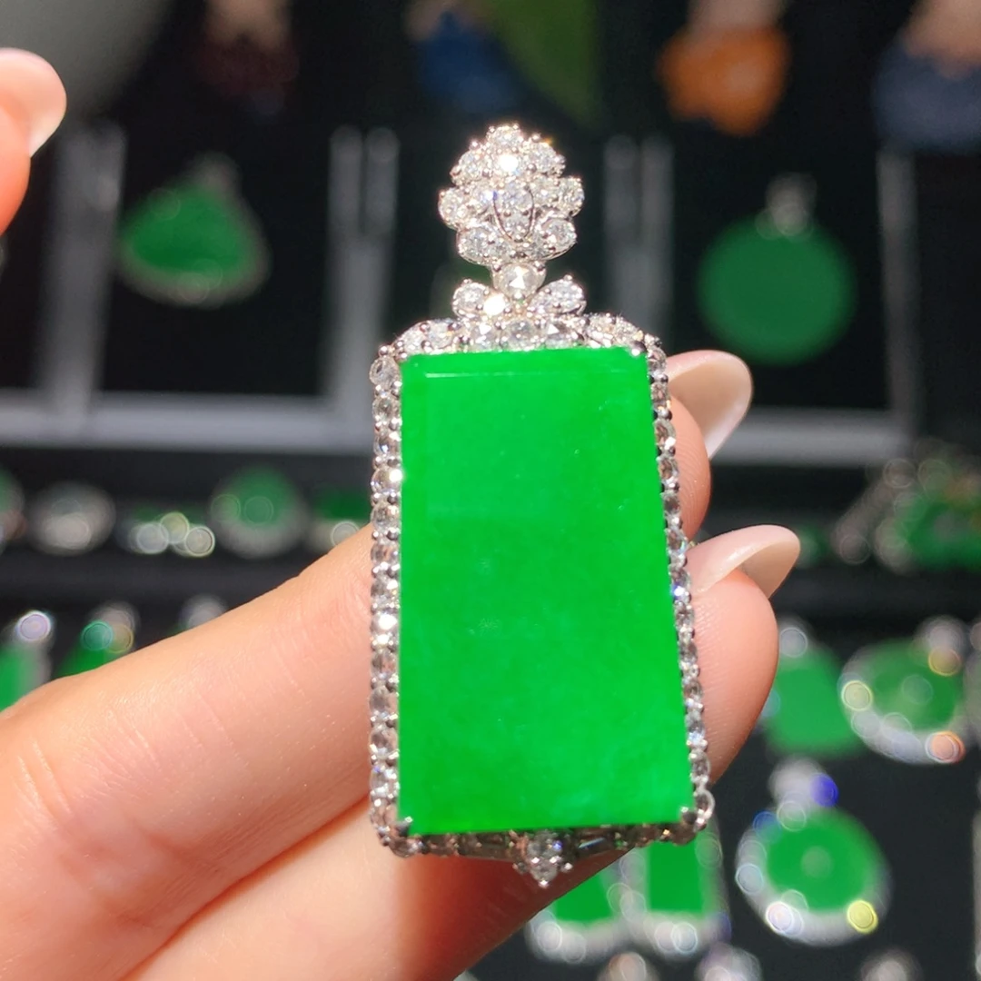 翡翠18K金镶嵌吊坠(不含链)翡翠