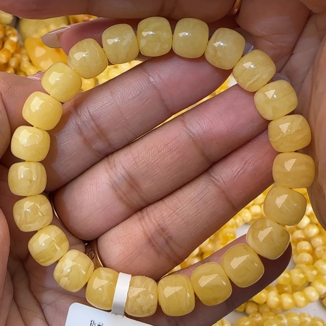 蜜蜡未镶嵌手链奶黄妖花老型手串