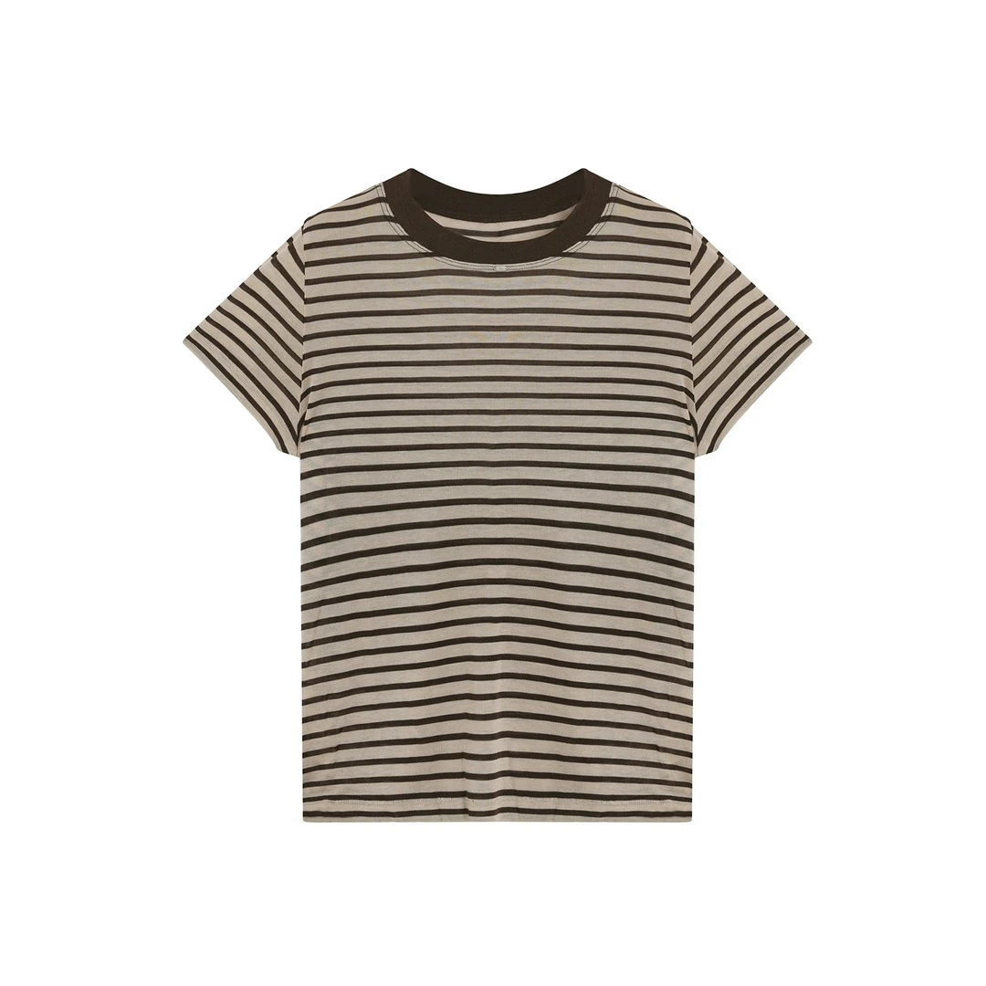 法式设计感条纹长袖T恤女夏季新款垂感圆领套头上衣895251T516