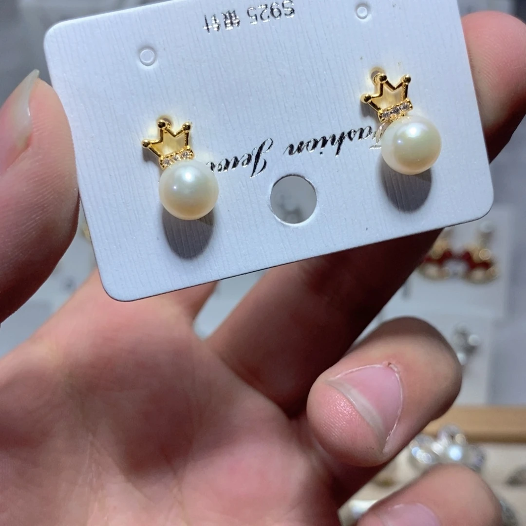 淡水珍珠银S925镶嵌耳饰