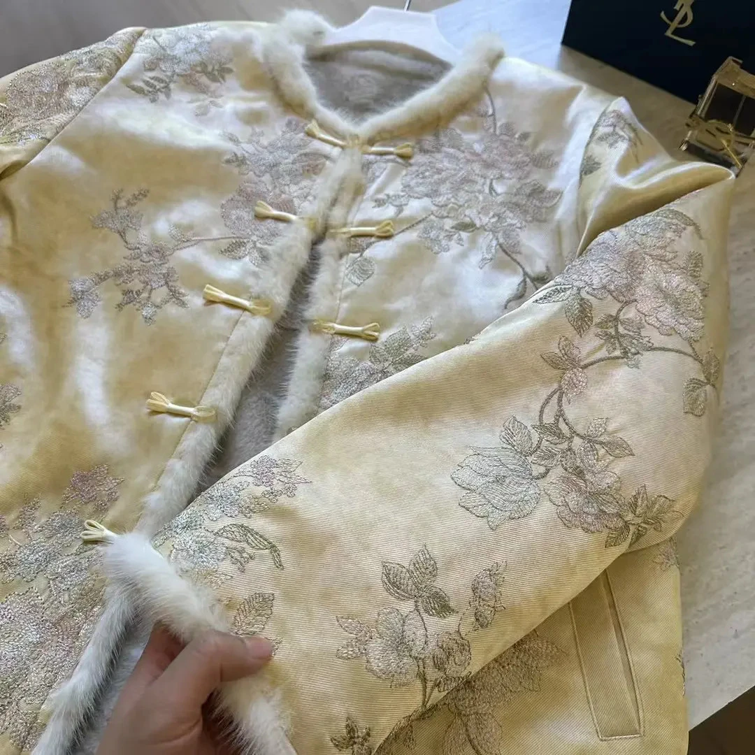 【玉绣丹华】新中式织金工艺金丝绣女冬季显白显摆温柔贵气貂65148