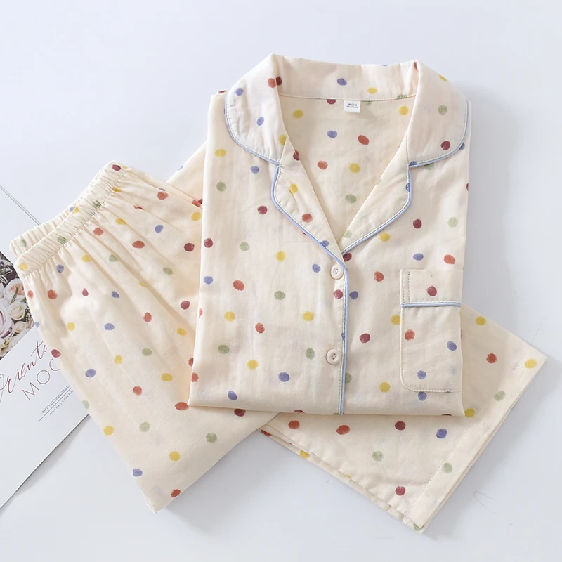 日系睡衣家居服套装花朵棉衣家居套装春夏吸汗家居服大码套装