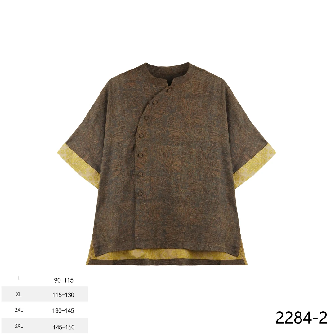 LL 2025春夏新款时尚国风诈蚕丝提花斜盘扣上衣2284-2