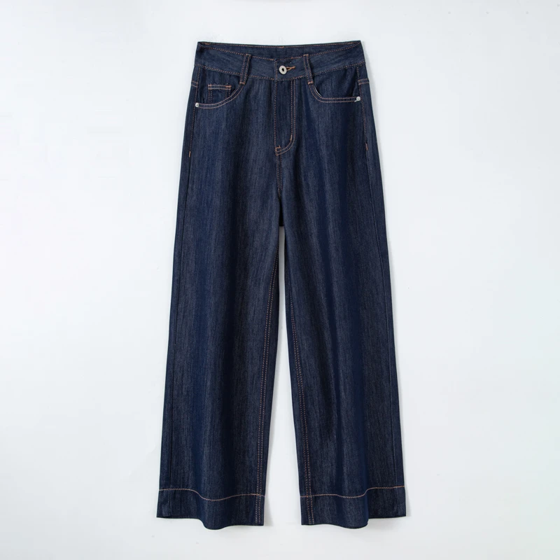 新款2025天丝牛仔裤女夏季直筒宽松高腰垂感冰丝九分阔腿裤7127