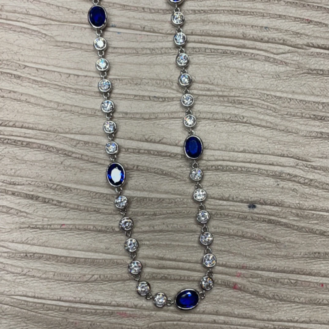 铜合金项链 24895 蛋面蓝石满天星泡泡非石项链 银色底