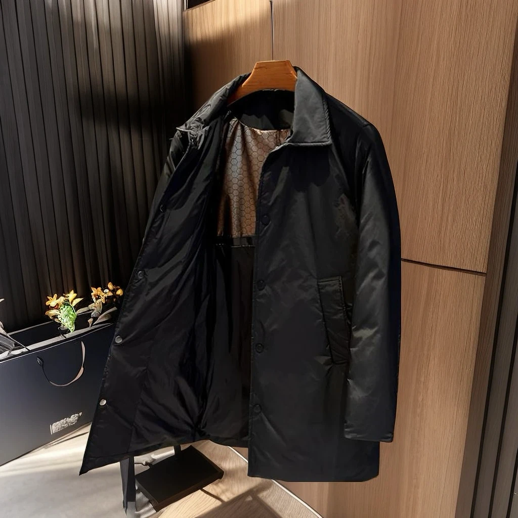 高档中长款羽绒服男款男生爆款2024新款冬季经典商务休闲翻领风衣