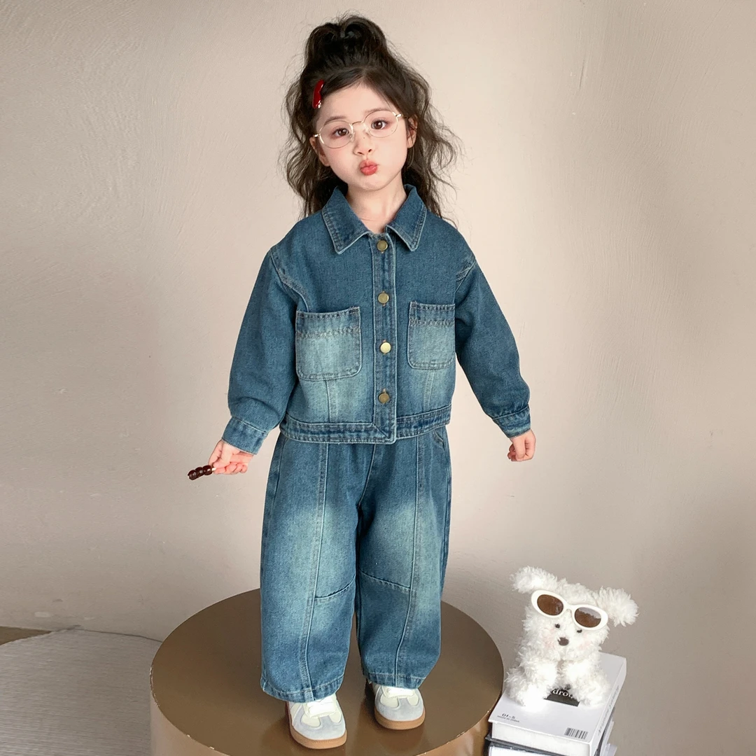 女童牛仔套装春秋季2025新款儿童时髦牛仔衣洋气女宝宝休闲两件套