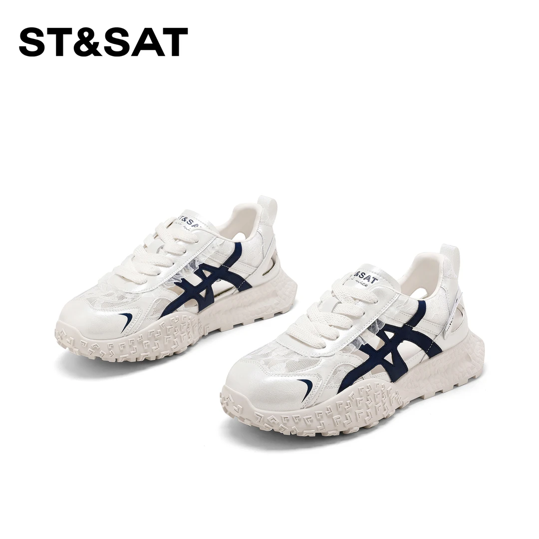 St&Sat/星期六北欧风拼色阿甘鞋女2025新款厚底透气百搭休闲鞋