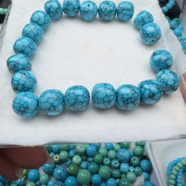 尺寸：12/11左右蓝网花纹老型珠手串（22颗）