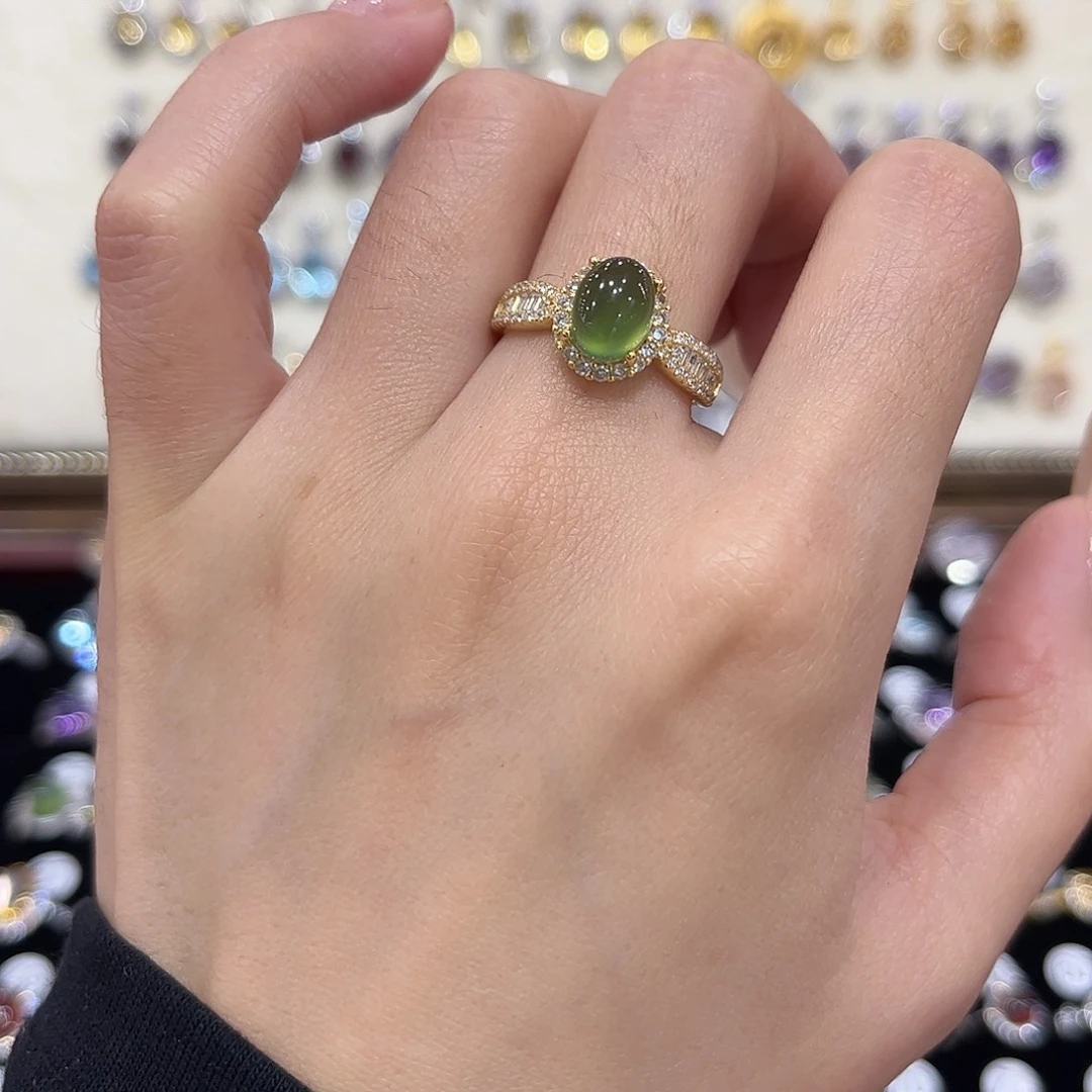 岫玉银S925镶嵌戒指金托不保色