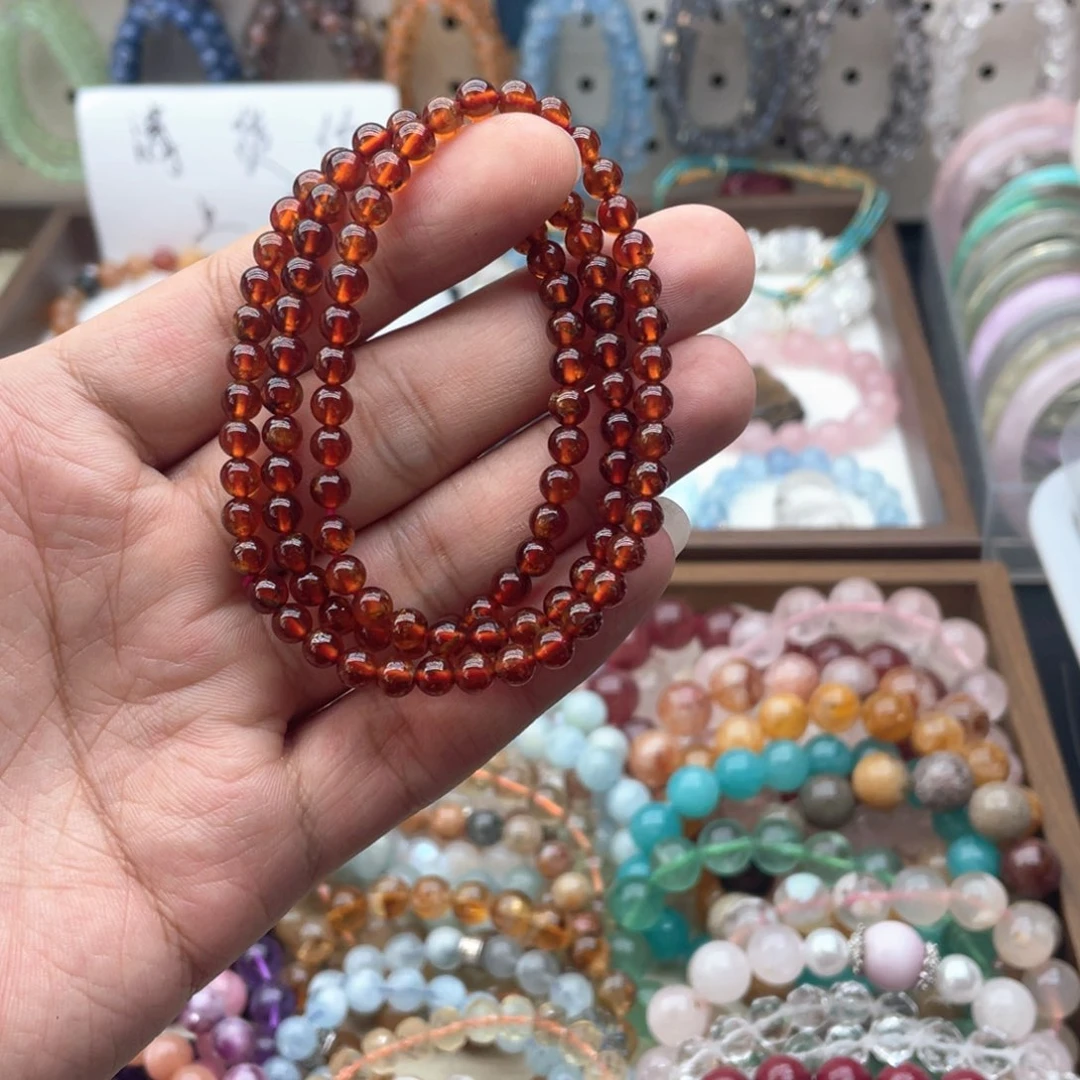 手链银S925镶嵌烟晶橙红石榴石三圈