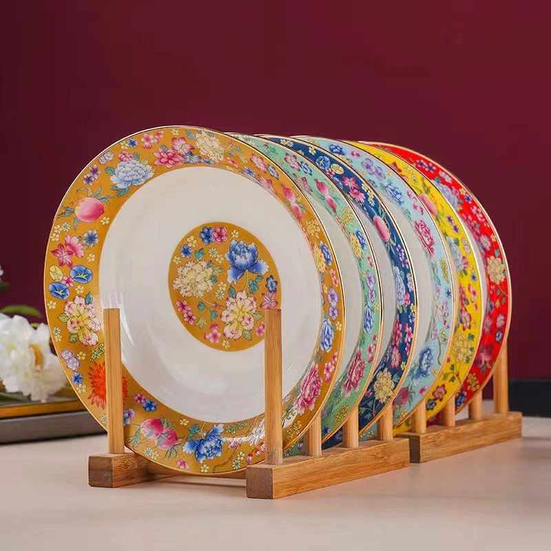 7.5英寸珐琅彩大碗大盘家用菜盘深盘子宫廷风骨瓷餐具陶瓷景德镇