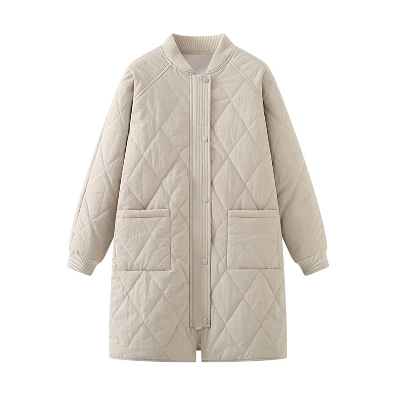 时尚休闲菱格棉服女冬新款设计感宽松中长款加厚棉衣外套