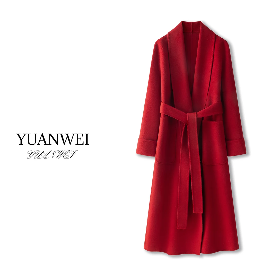 元苿【专柜同款】青果领30%高端山羊绒双面呢马年毛呢轻奢高贵大衣
