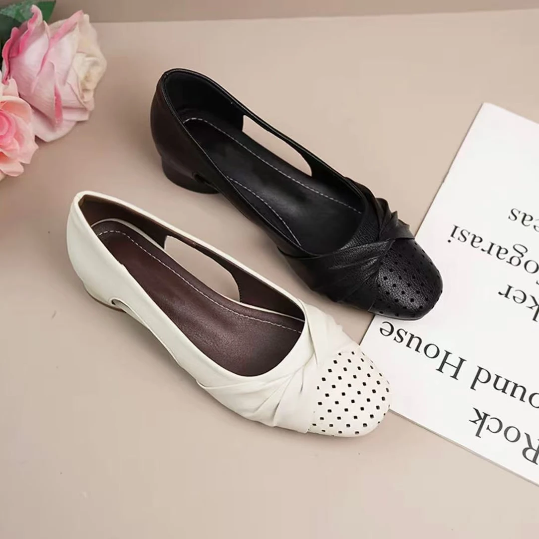 【品牌力荐】夏季气质时尚百搭低跟法式真皮包头镂空女包头鞋2855