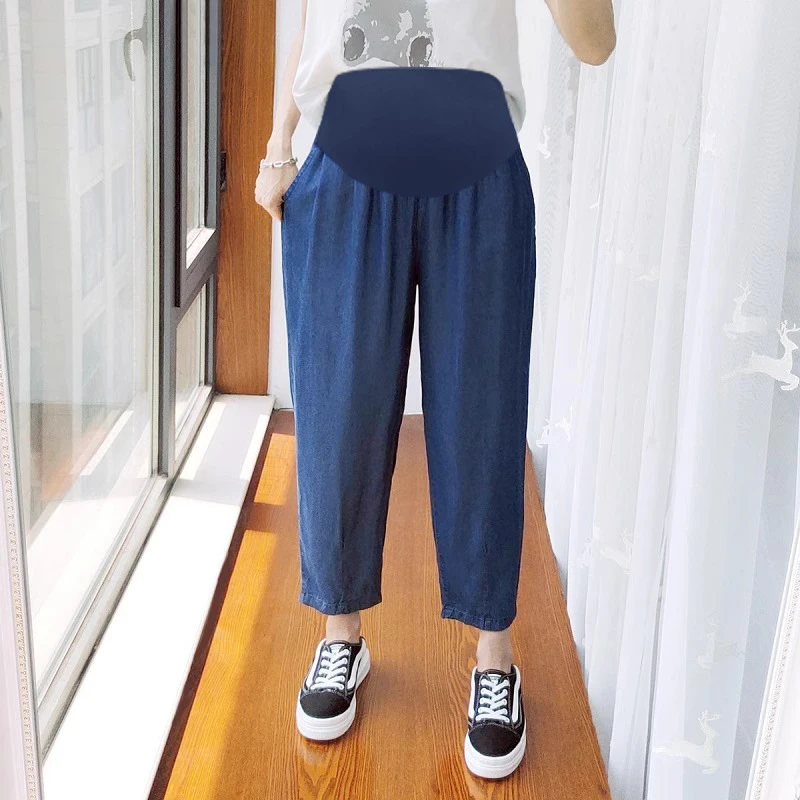 孕妇裤女外穿夏装小个子薄款天丝棉七分萝卜裤子休闲托腹裤8588