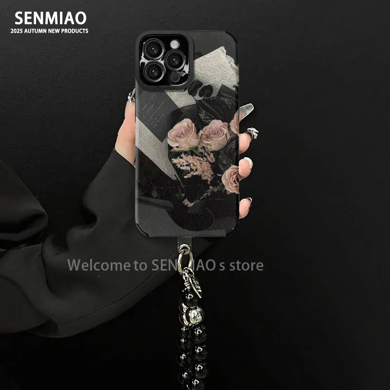 适用【苹果/oppo/华为/vivo/小米】手捧玫瑰花羊皮防摔手机壳女款