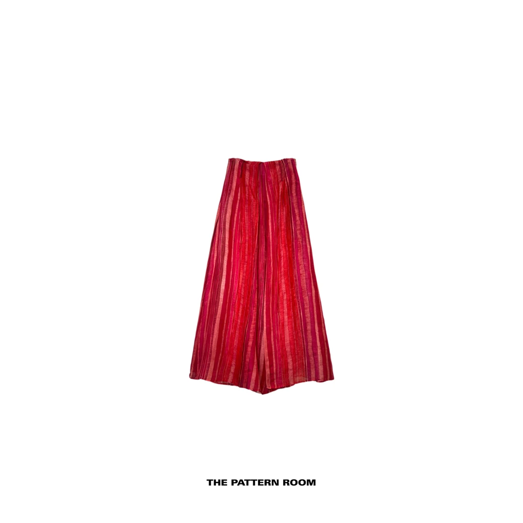 The pattern room | 返璞美学光谱红条纹定染丝亚麻空气裤