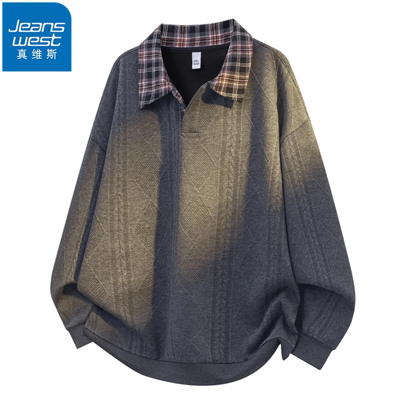 Jeanswest/真维斯大码卫衣男春秋季新款潮流百搭宽松休闲翻领外套