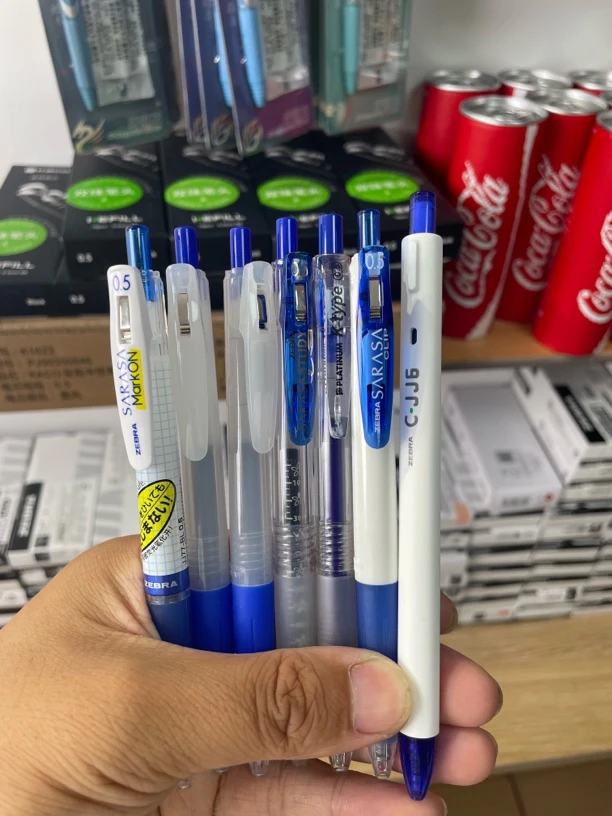 进口品牌斑马白金蓝色按动中性笔组合