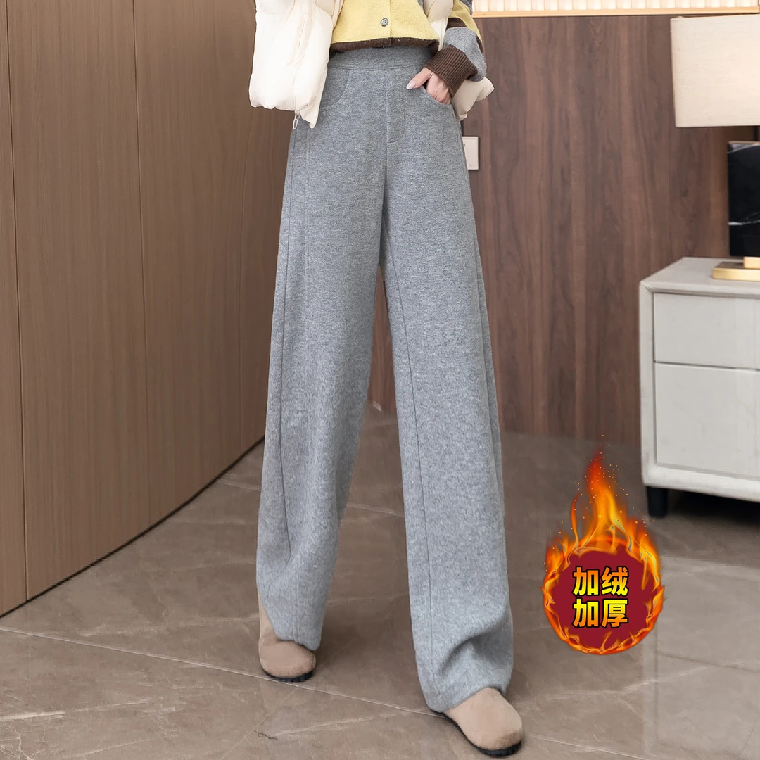 羊毛呢阔腿弯刀裤女秋冬2025新款加绒加厚高腰宽松显瘦保暖休闲裤