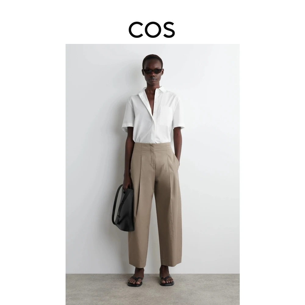 COS女装 标准版型桶形褶裥斜纹奇诺裤2025新品1215461006