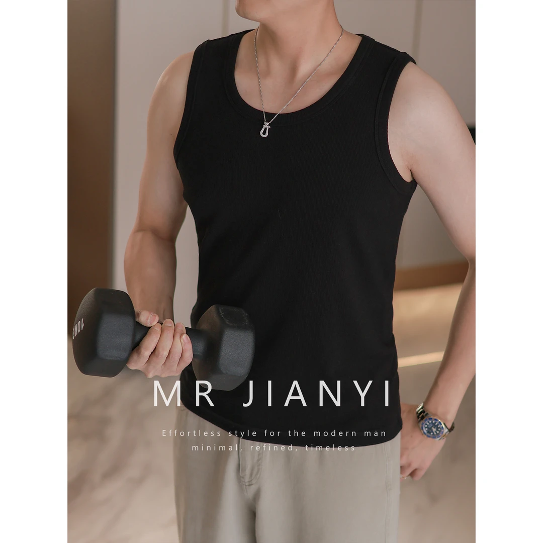 MR JIANYI 夏季训练背心坑条高棉量高弹合身运动背心内搭男女同款