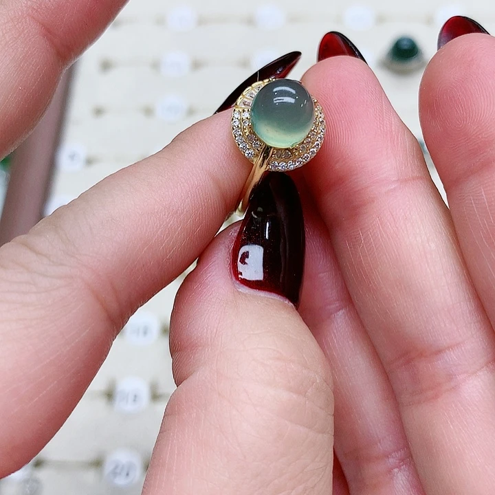 蛇纹石玉戒指银S925镶嵌