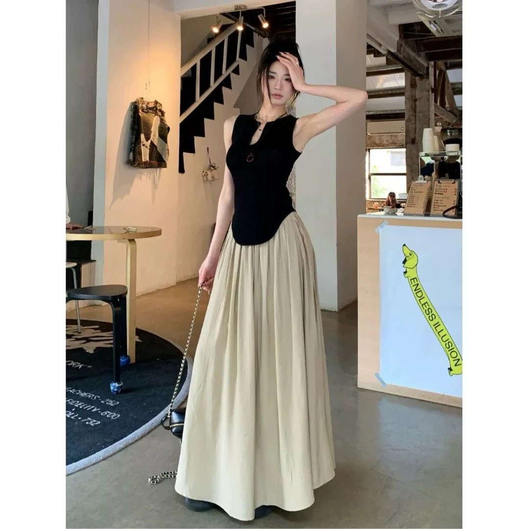 复古黑色U领无袖针织背心女夏季2025新款修身内搭设计感外穿上衣