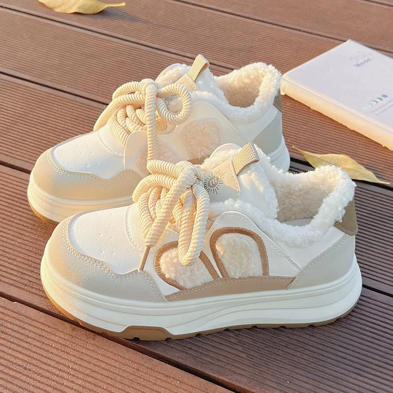 加绒高帮板鞋女冬季新款保暖二棉鞋厚底小白鞋女复古休闲鞋女