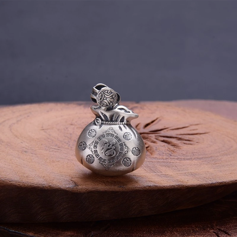 吊坠足银 老凤祥款式足银999银项链女福袋吊坠钥匙扣复古百搭个性