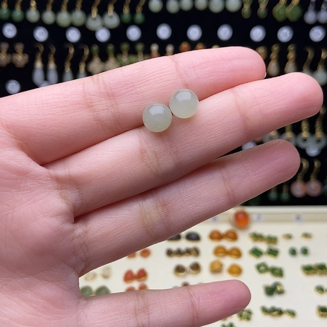 和田玉银S925镶嵌耳饰